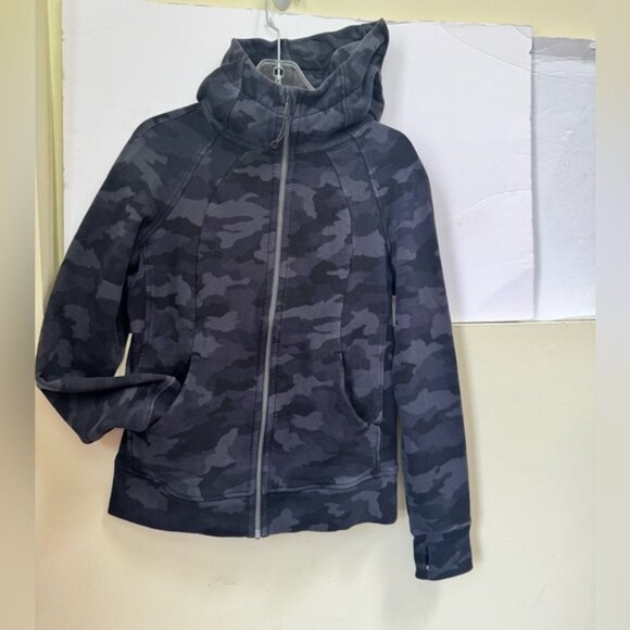 Lululemon Scuba Hoodie Light Cotton Fleece Jacket Pockets Zip Camo Deep Coal 10 - Picture 5 of 16